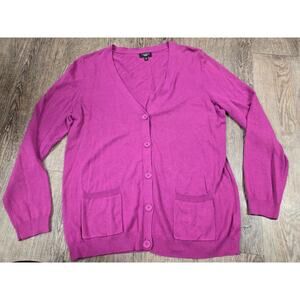 Talbots Petites Medium Magenta Fuscia Thin Button Front Cardigan Sweater